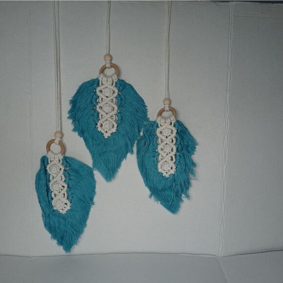 Woven Feather Cotton Wall Decor Boho Chic - Picture 5 of 8